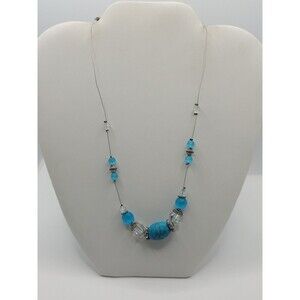 Blue Faux Turquoise Silver Tone Beaded Necklace